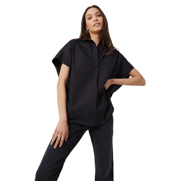 French Connection Women's Black Rhodes Poplin Pullover Top Size S - Picture 1 of 9